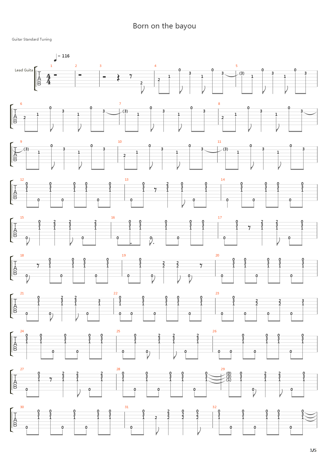 Born On A Bayou吉他谱