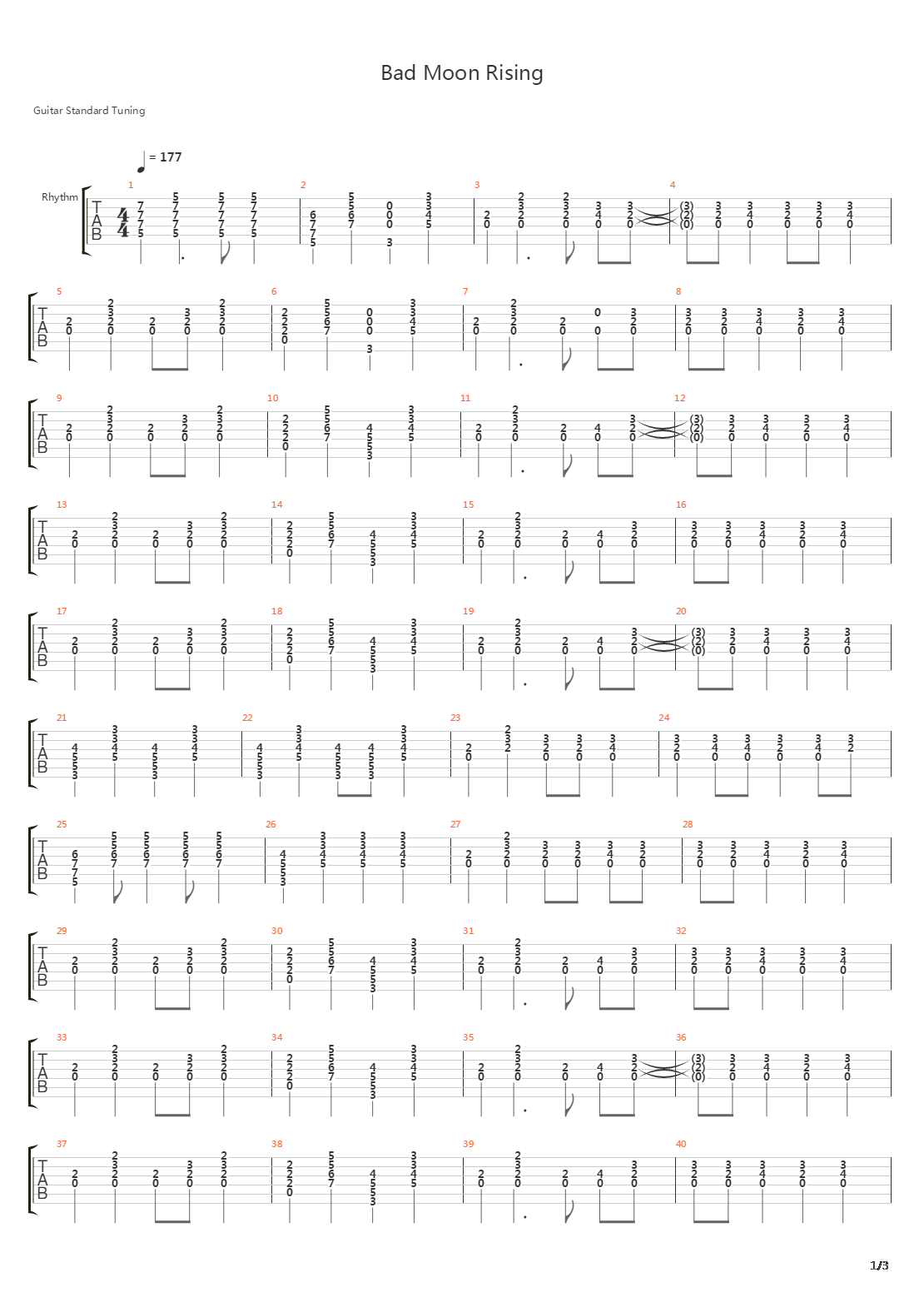 Bad Moon Rising吉他谱
