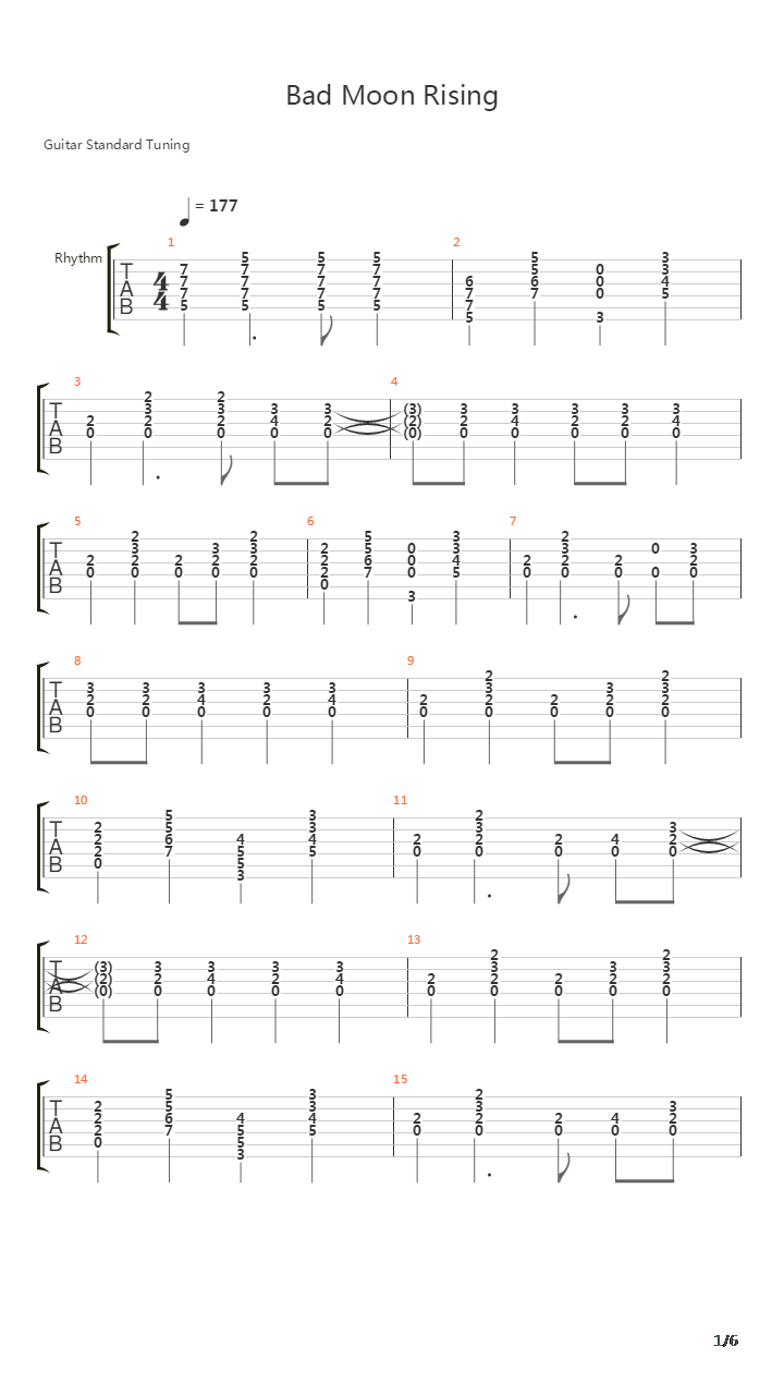 Bad Moon Rising吉他谱