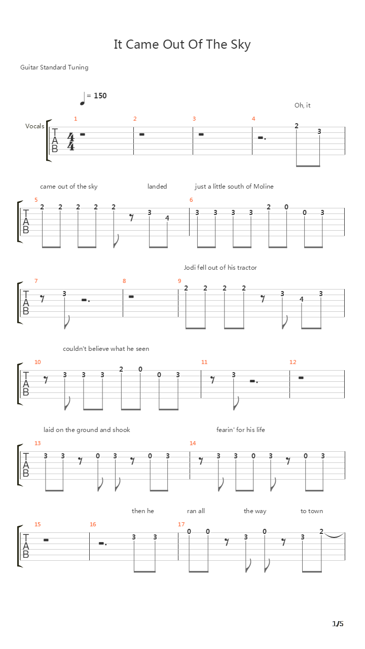 It Came Out Of The Sky吉他谱