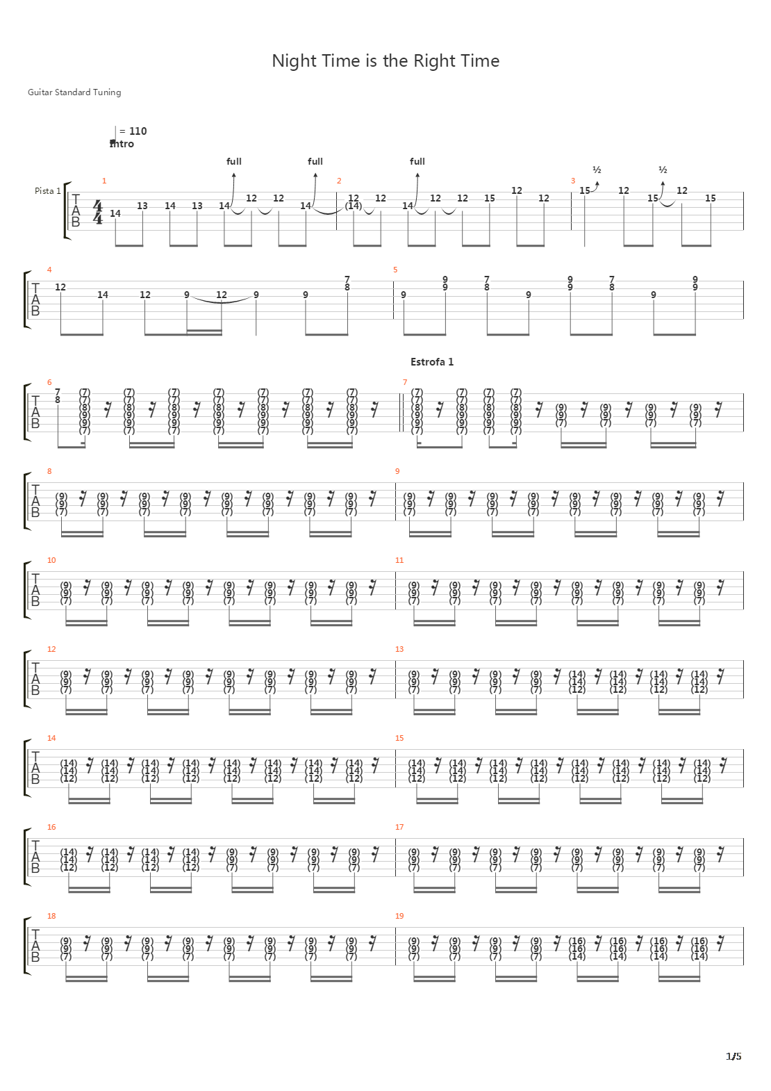 Night Time Is The Right Time吉他谱