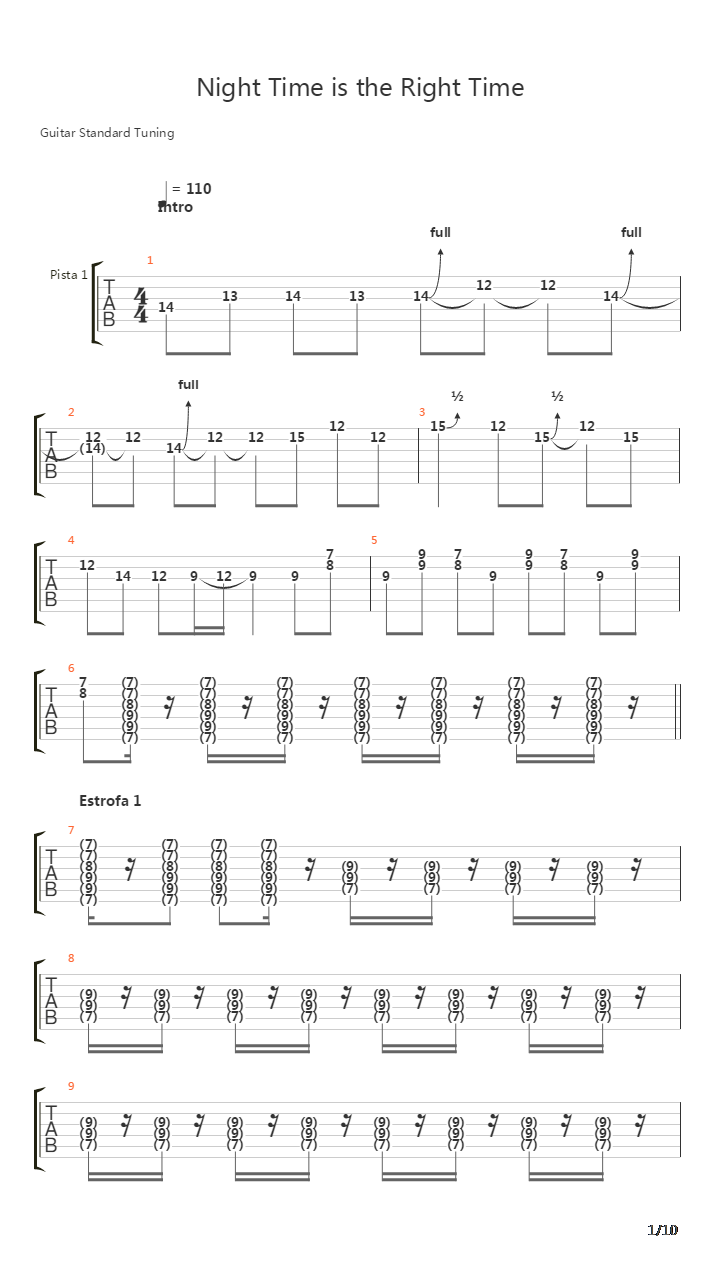 Night Time Is The Right Time吉他谱