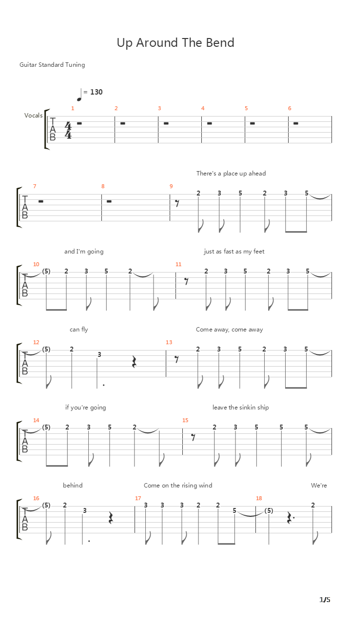 Up Around The Bend吉他谱