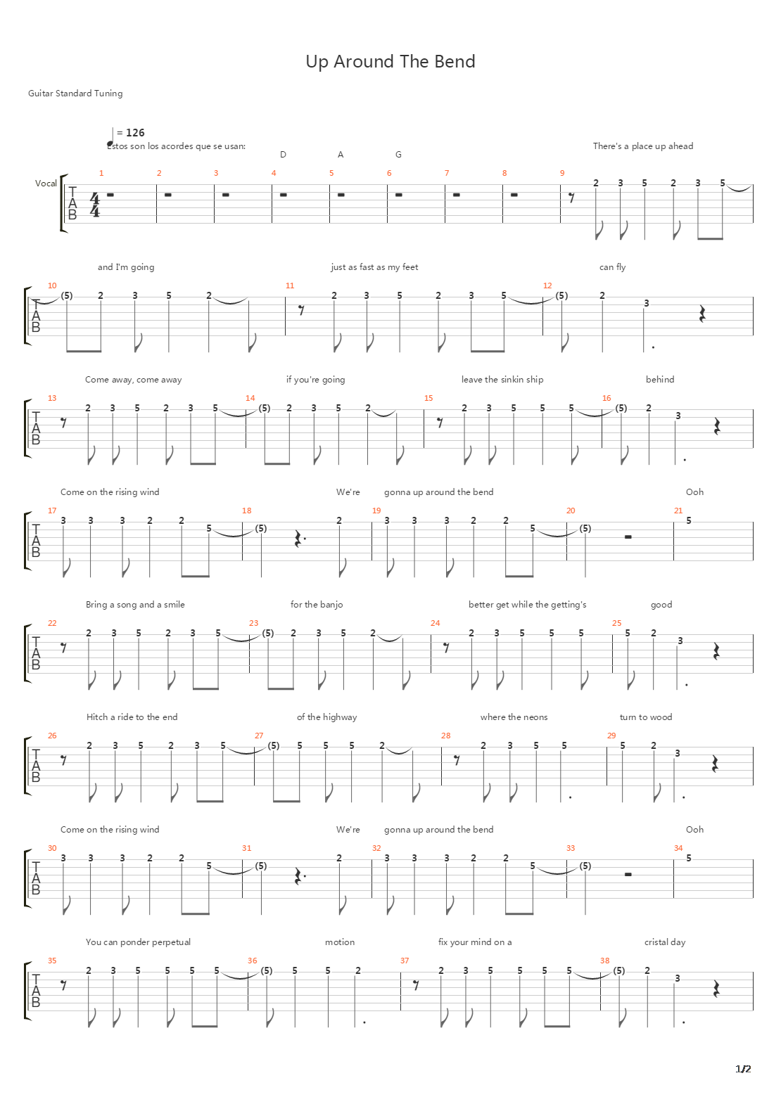 Up Around The Bend吉他谱