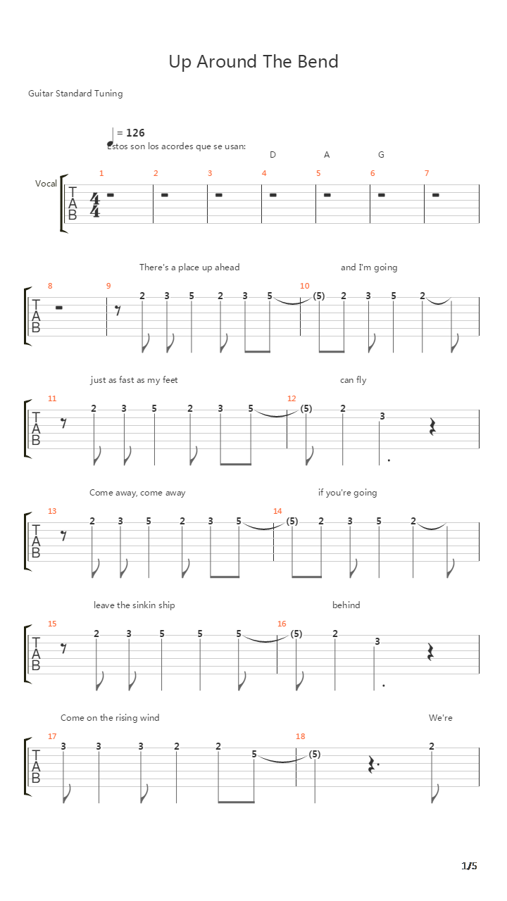 Up Around The Bend吉他谱