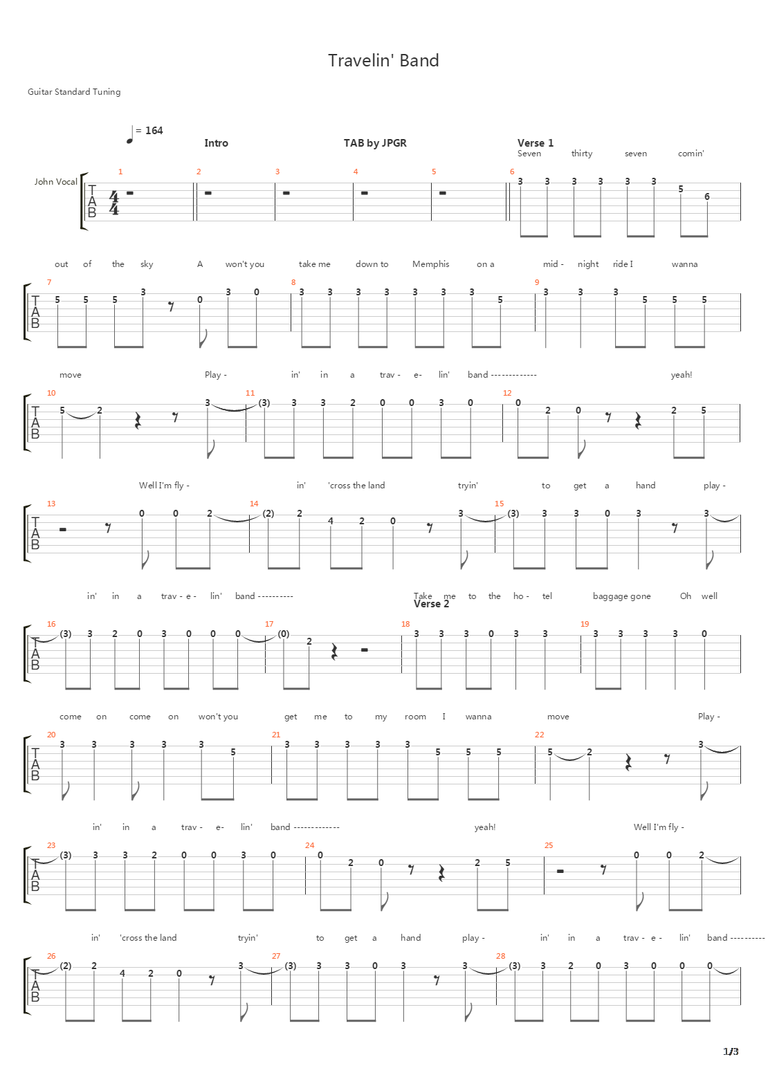 Travelin Band吉他谱