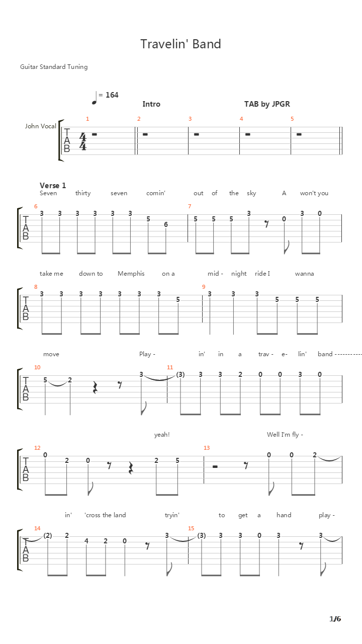 Travelin Band吉他谱