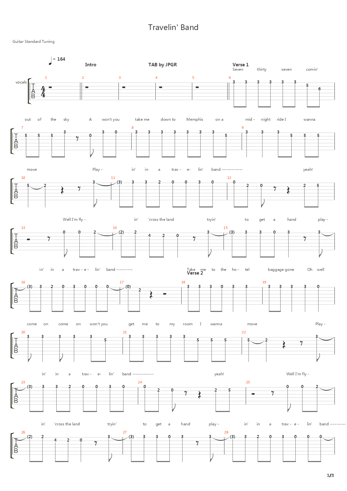 Travelin Band吉他谱