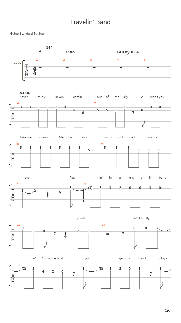 Travelin Band吉他谱