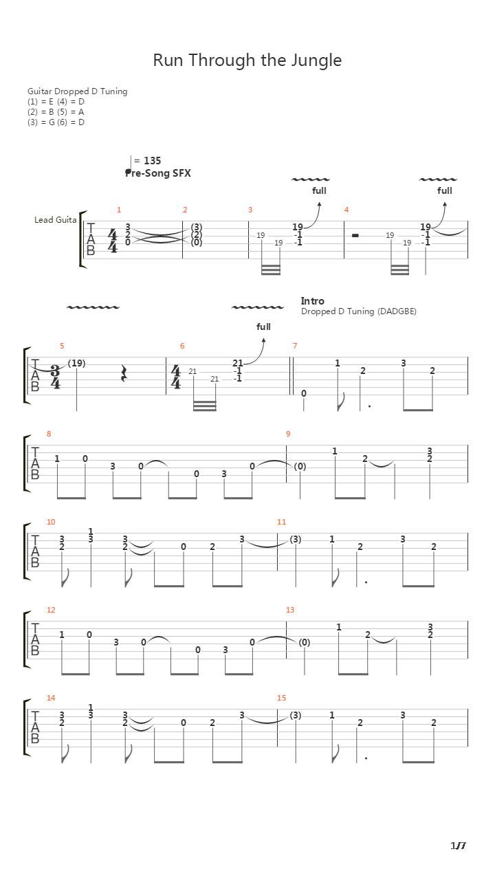 Run Through The Jungle吉他谱