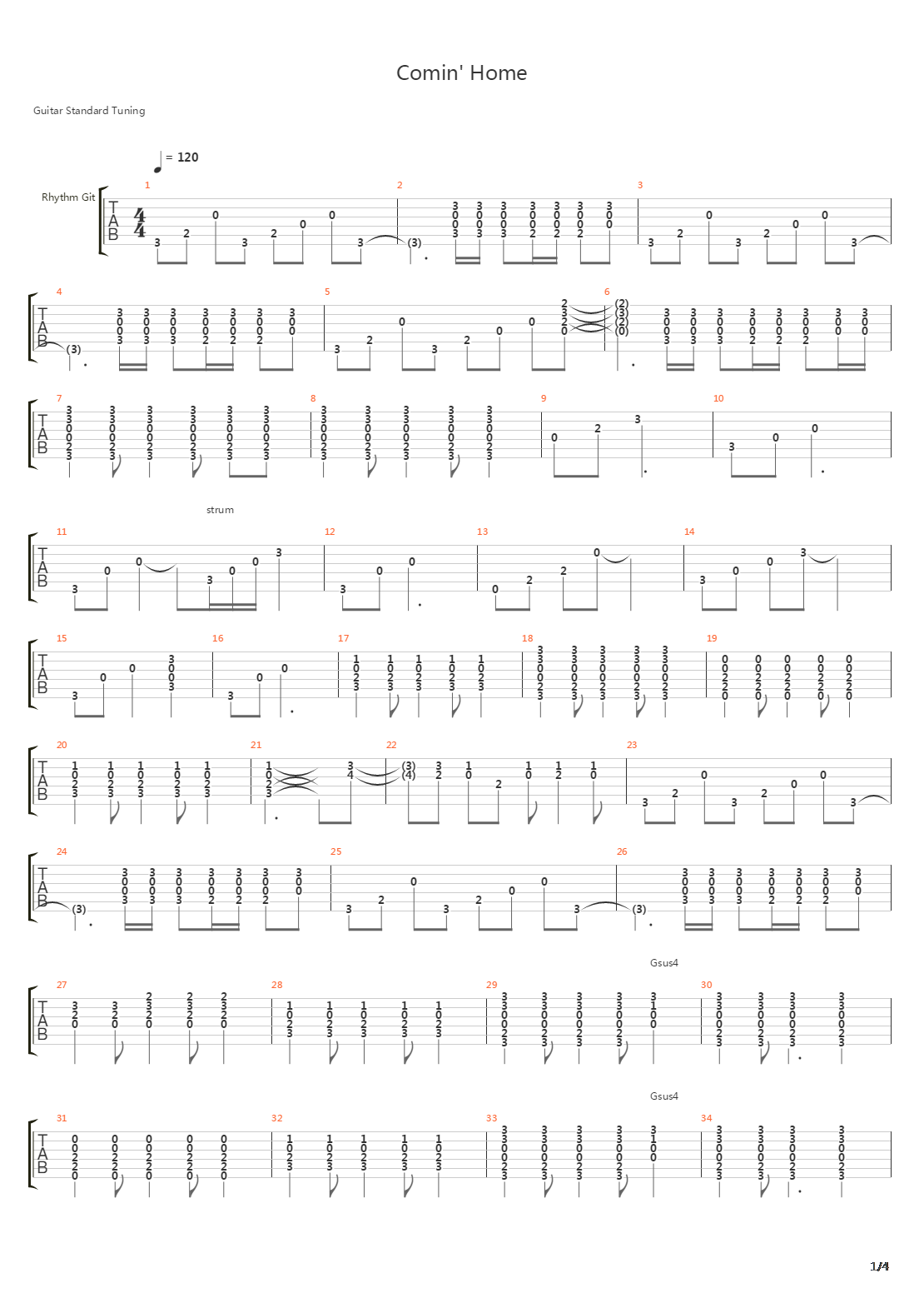 Comin Home吉他谱