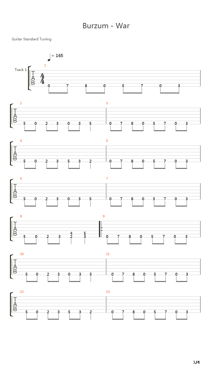 War吉他谱