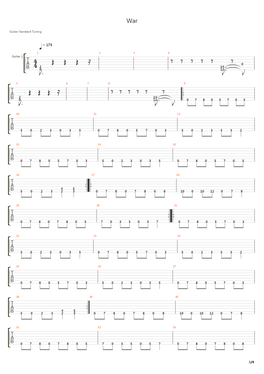 War吉他谱