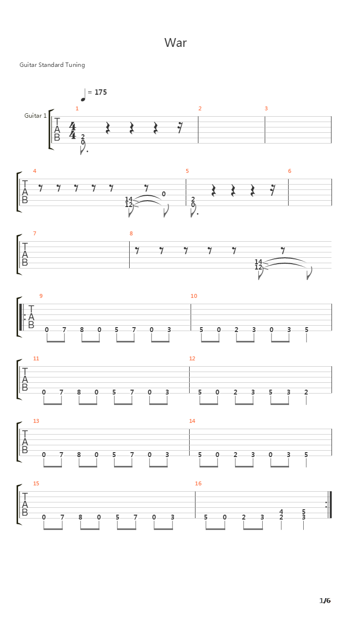 War吉他谱