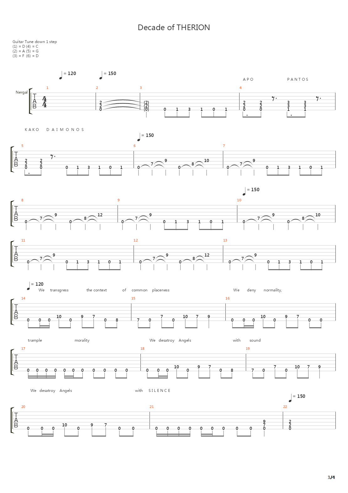 Decade Of Therion吉他谱