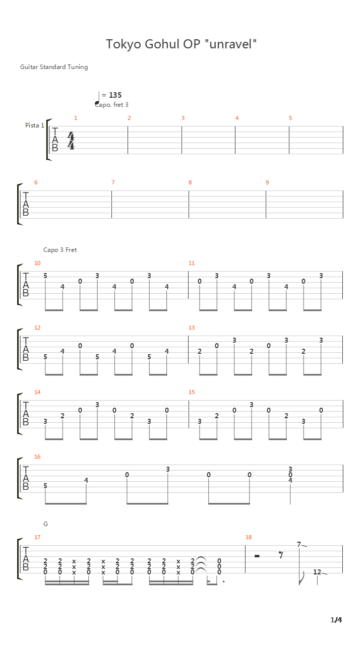 Unravel(东京食尸鬼)吉他谱