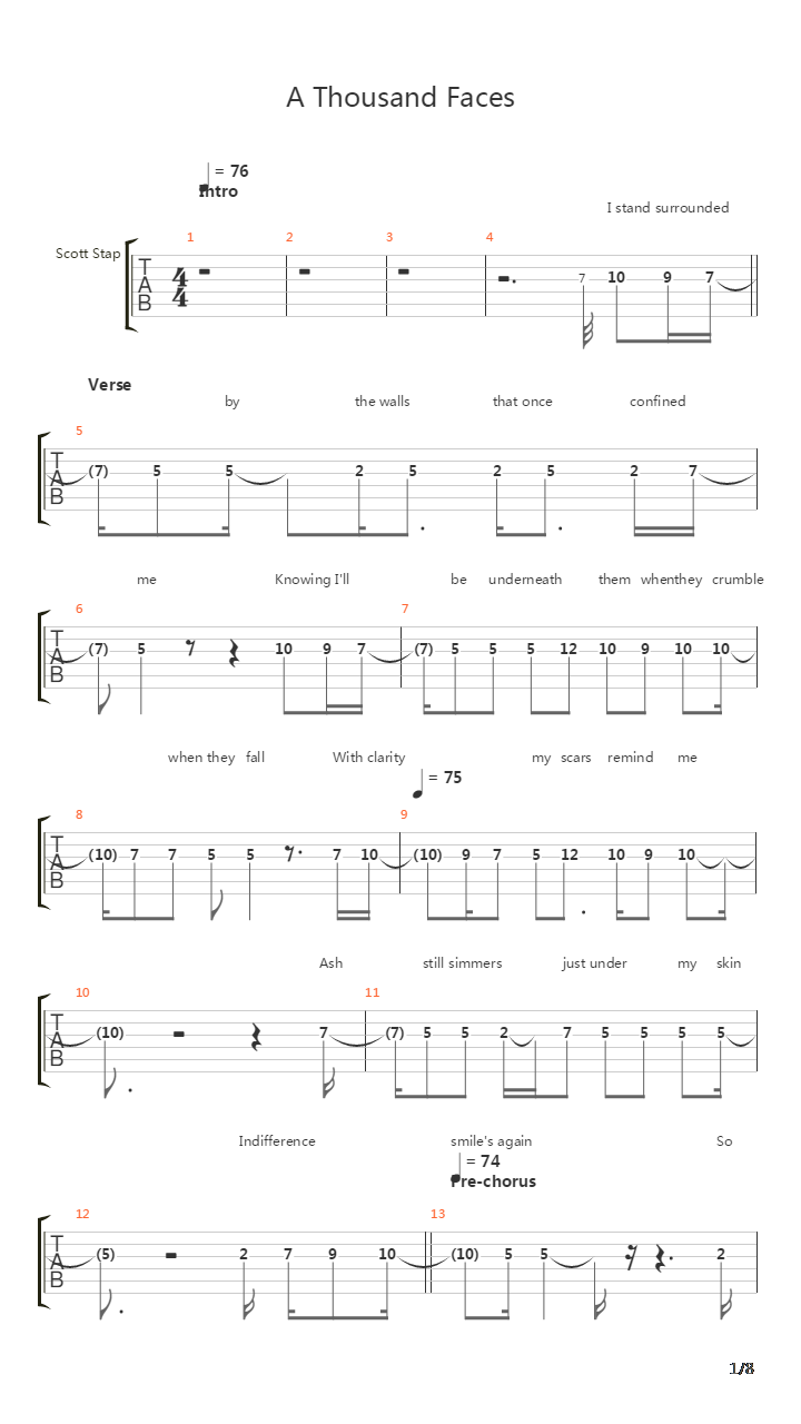 A Thousand Faces吉他谱