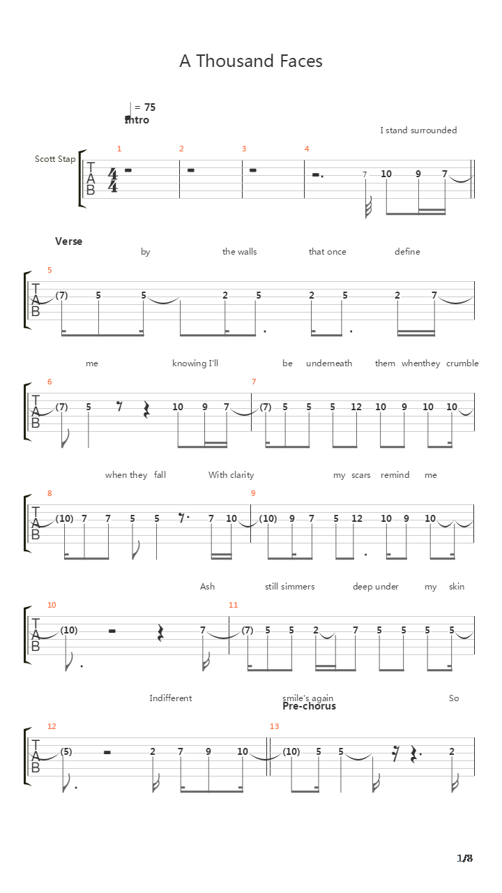 A Thousand Faces吉他谱