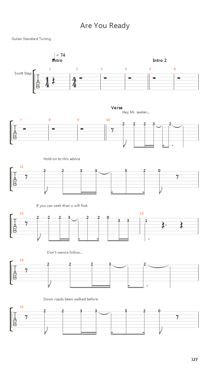 Are You Ready吉他谱