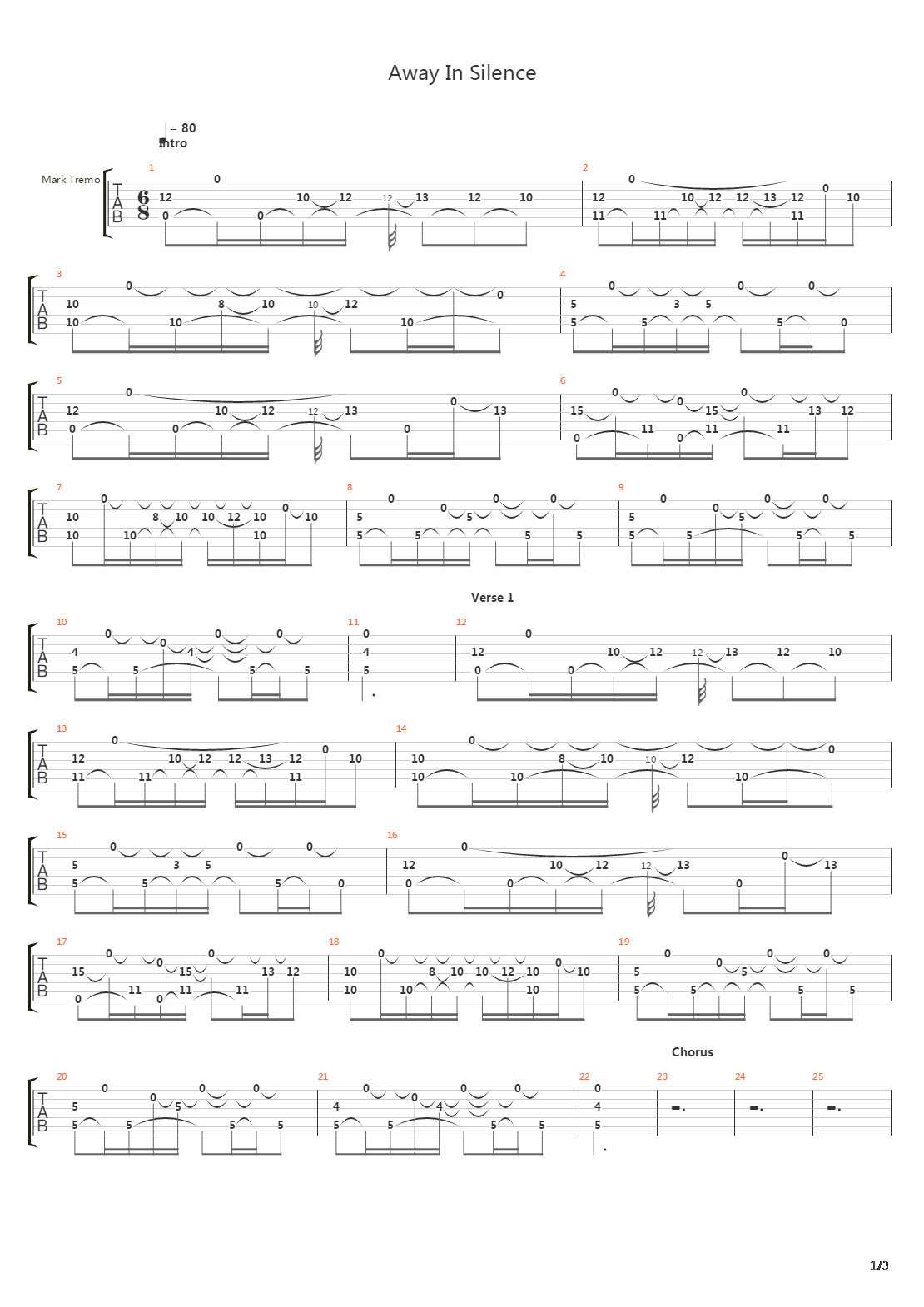 Away In Silence吉他谱