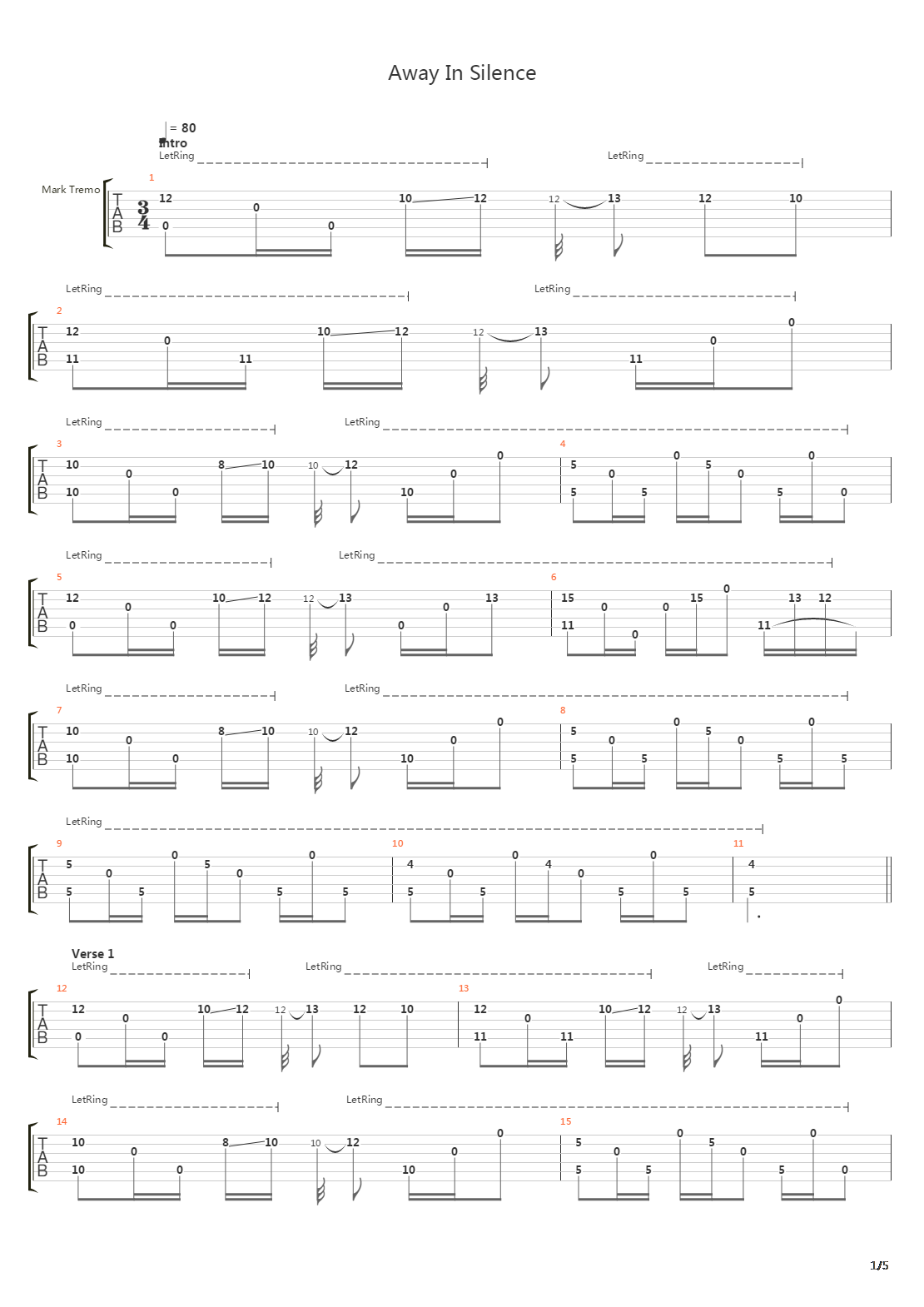 Away In Silence吉他谱