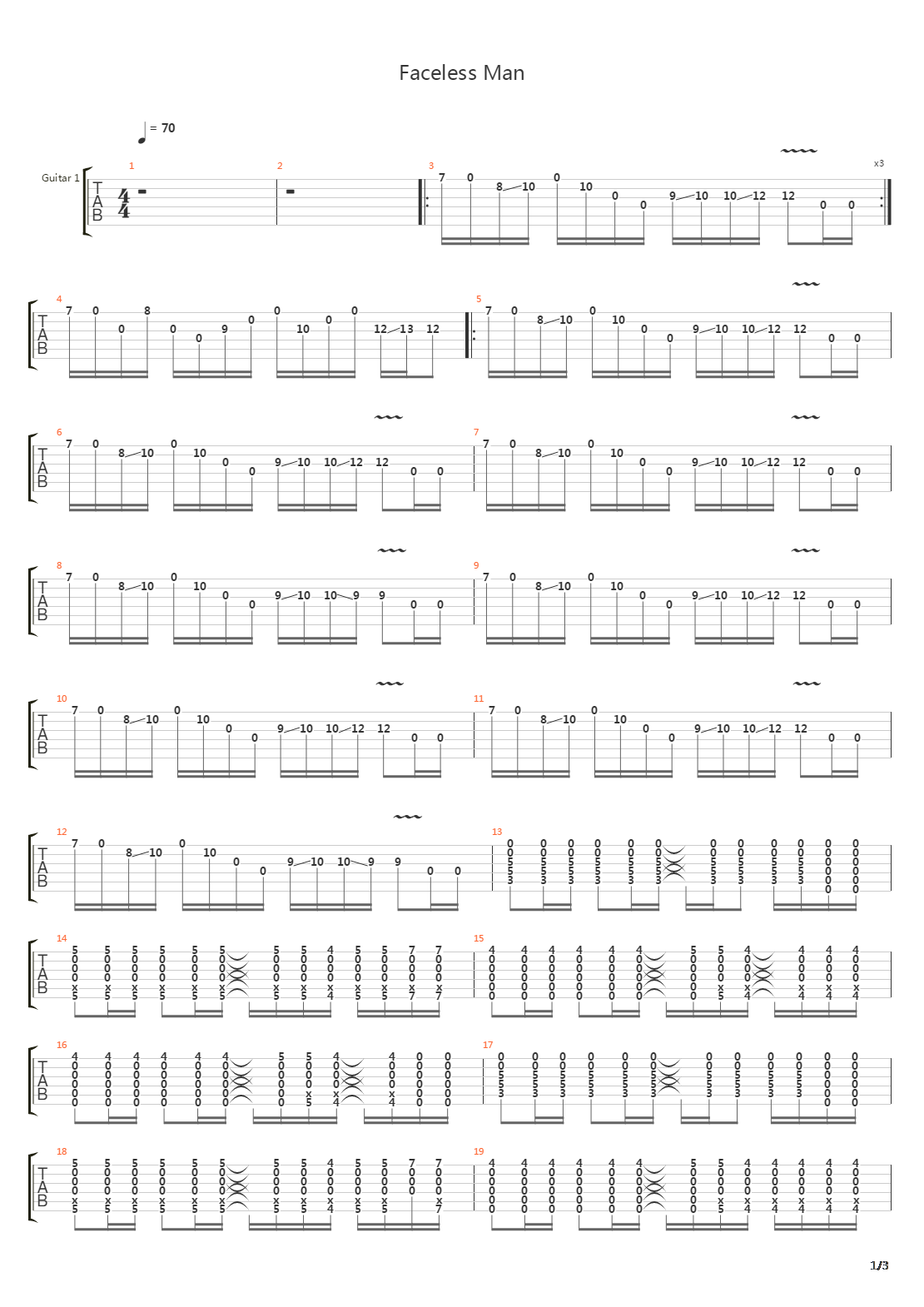 Faceless Man吉他谱
