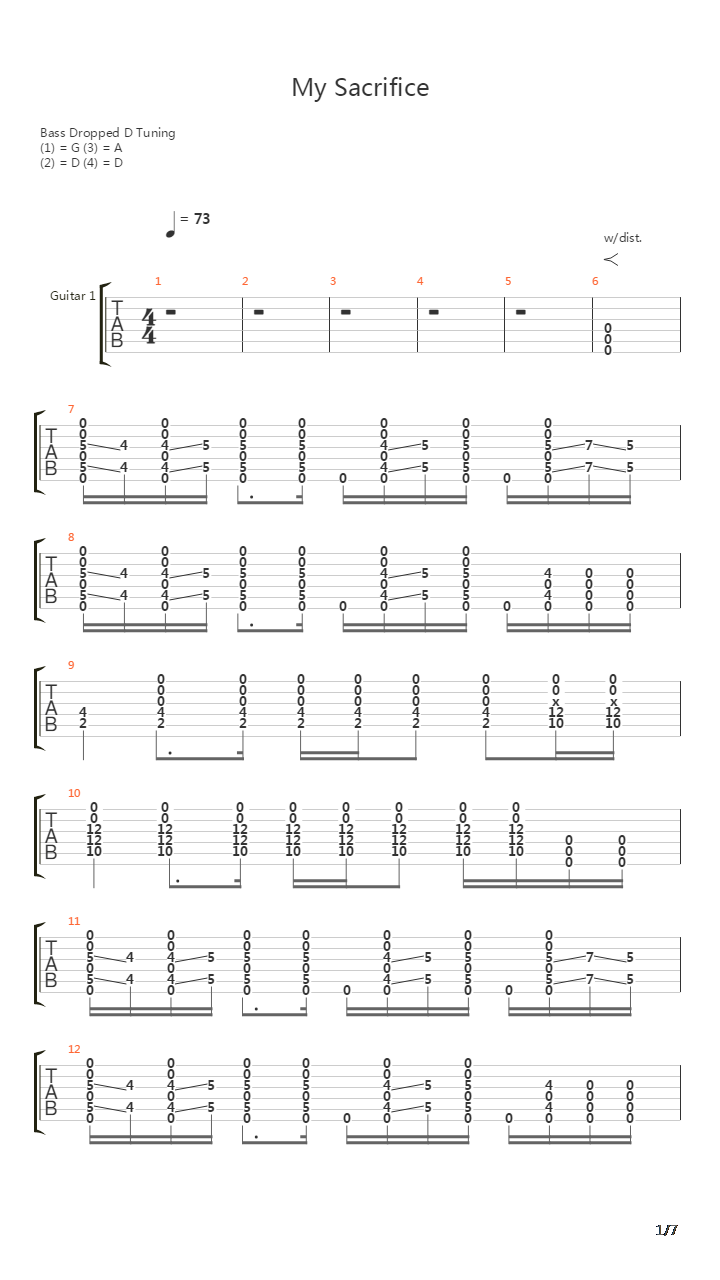 My Sacrifice吉他谱