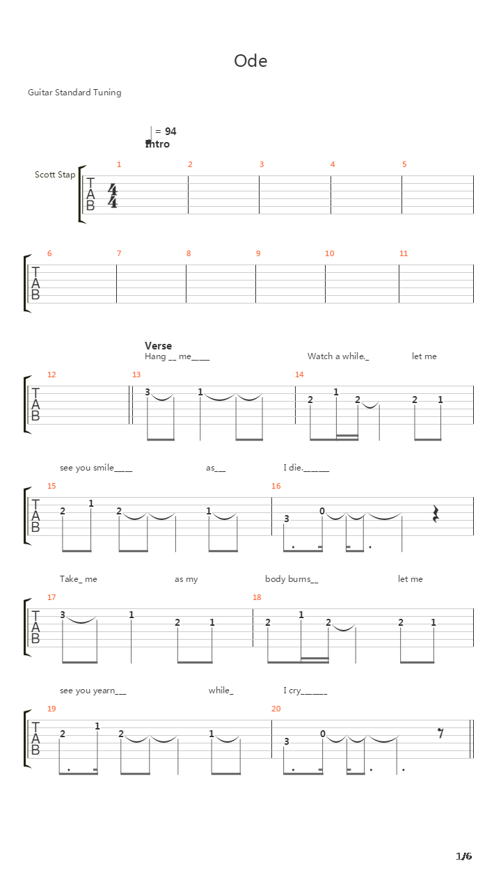 Ode吉他谱