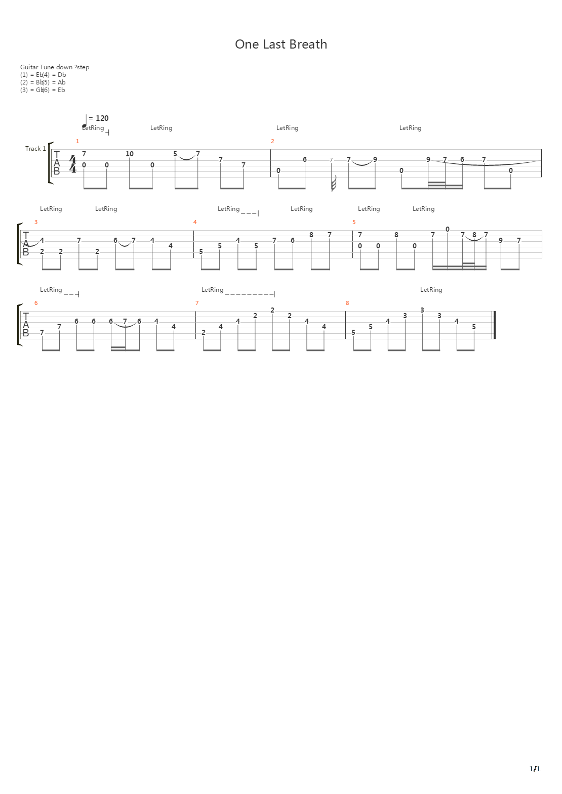 One Last Breath吉他谱