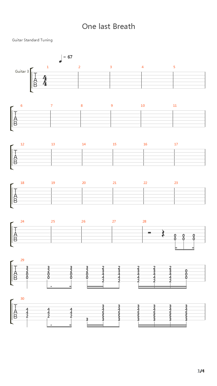 One Last Breath吉他谱