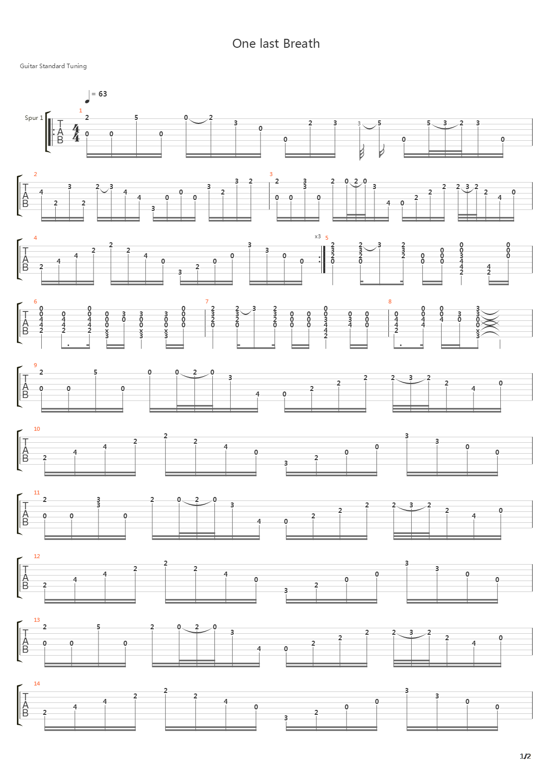 One Last Breath吉他谱