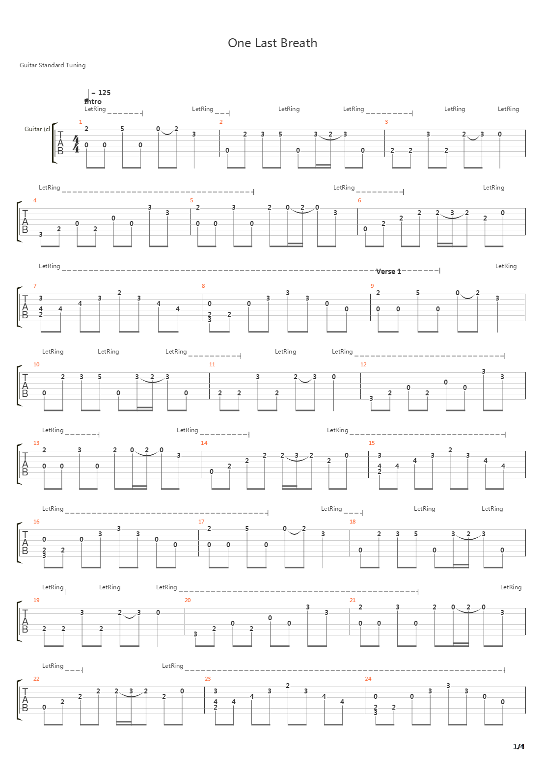 One Last Breath吉他谱