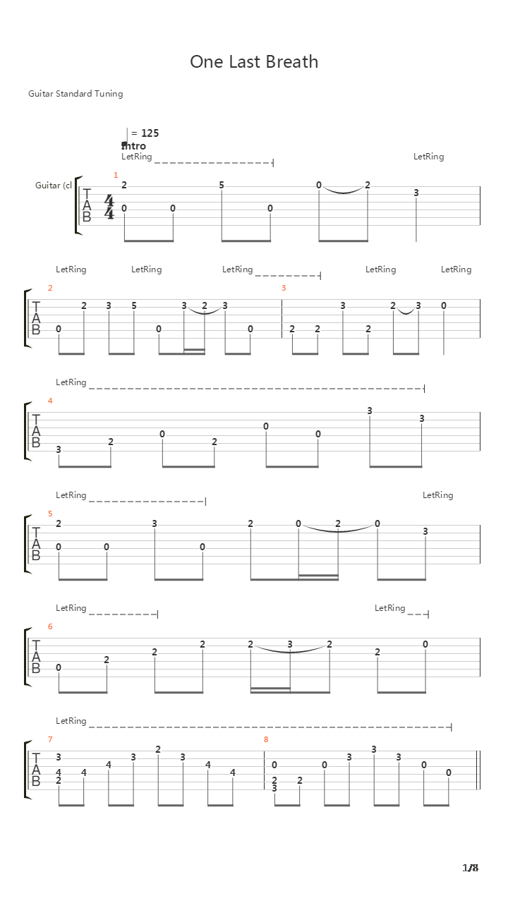 One Last Breath吉他谱