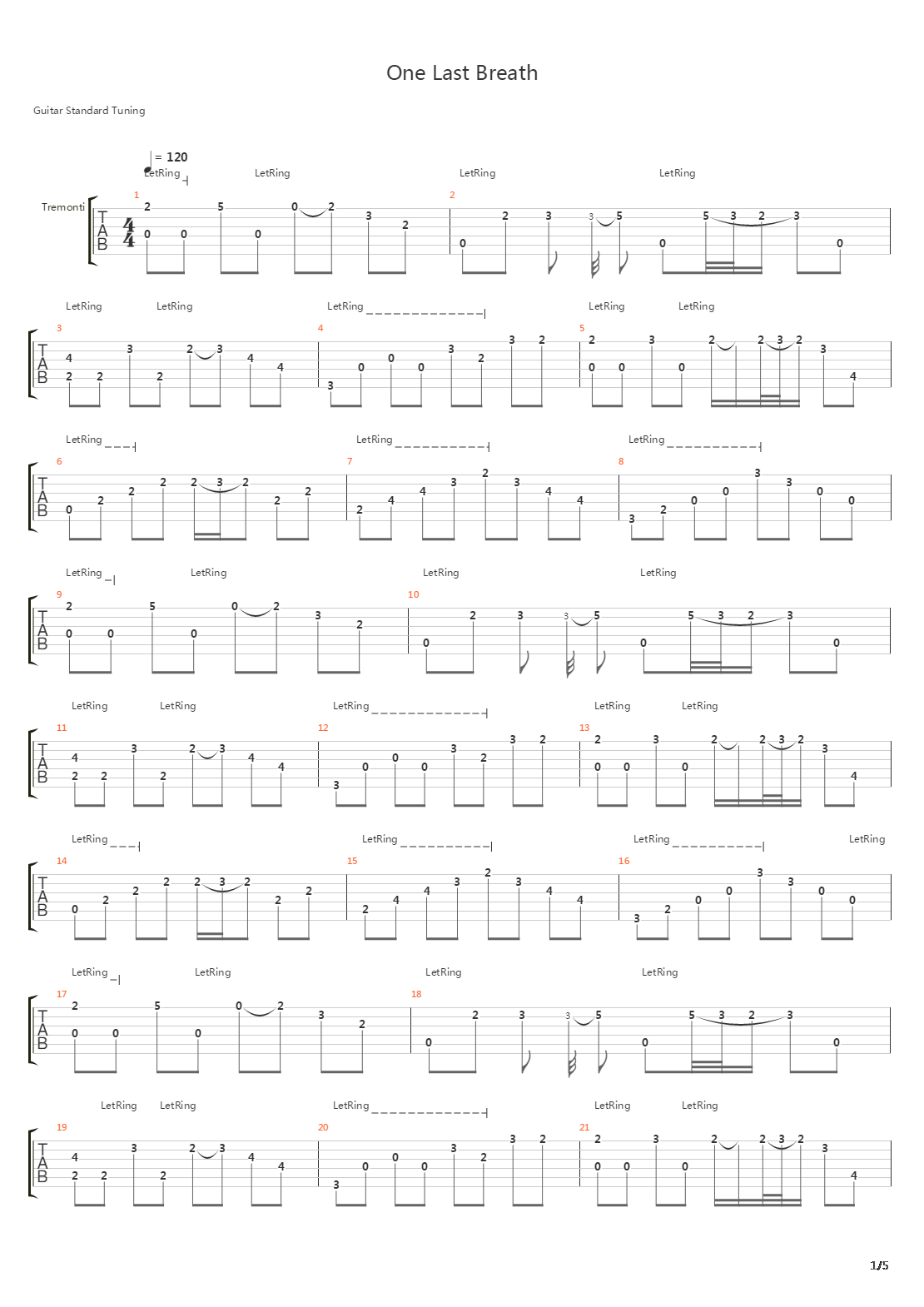 One Last Breath吉他谱