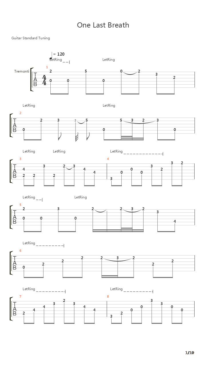 One Last Breath吉他谱