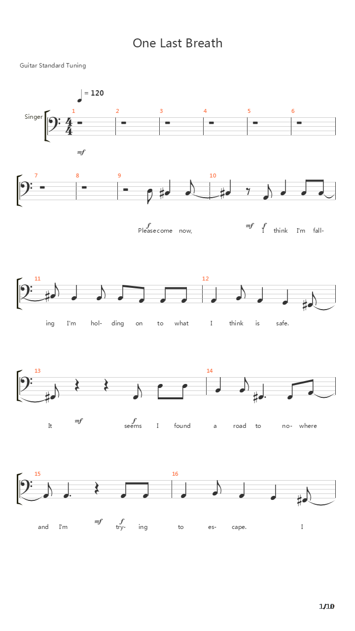 One Last Breath吉他谱