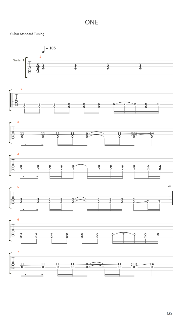 One吉他谱