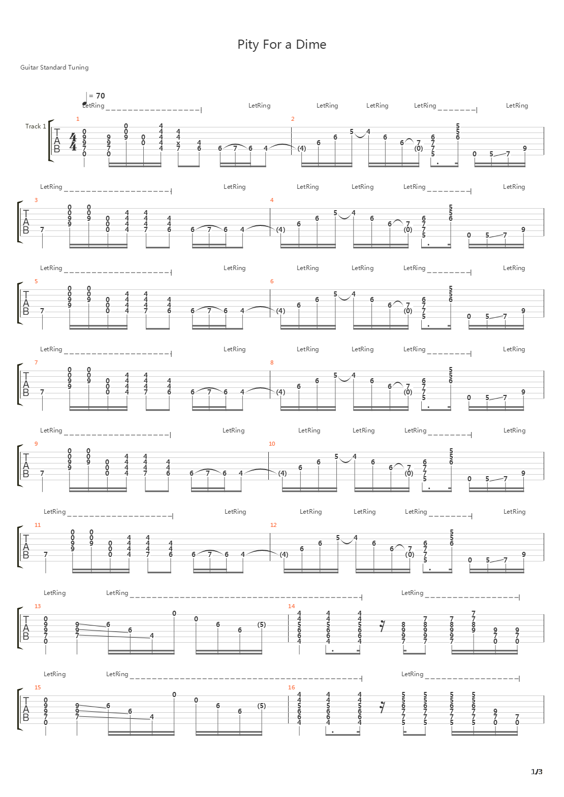 Pity For A Dime吉他谱