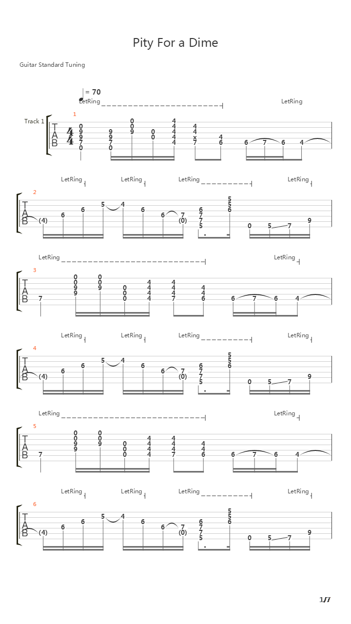 Pity For A Dime吉他谱