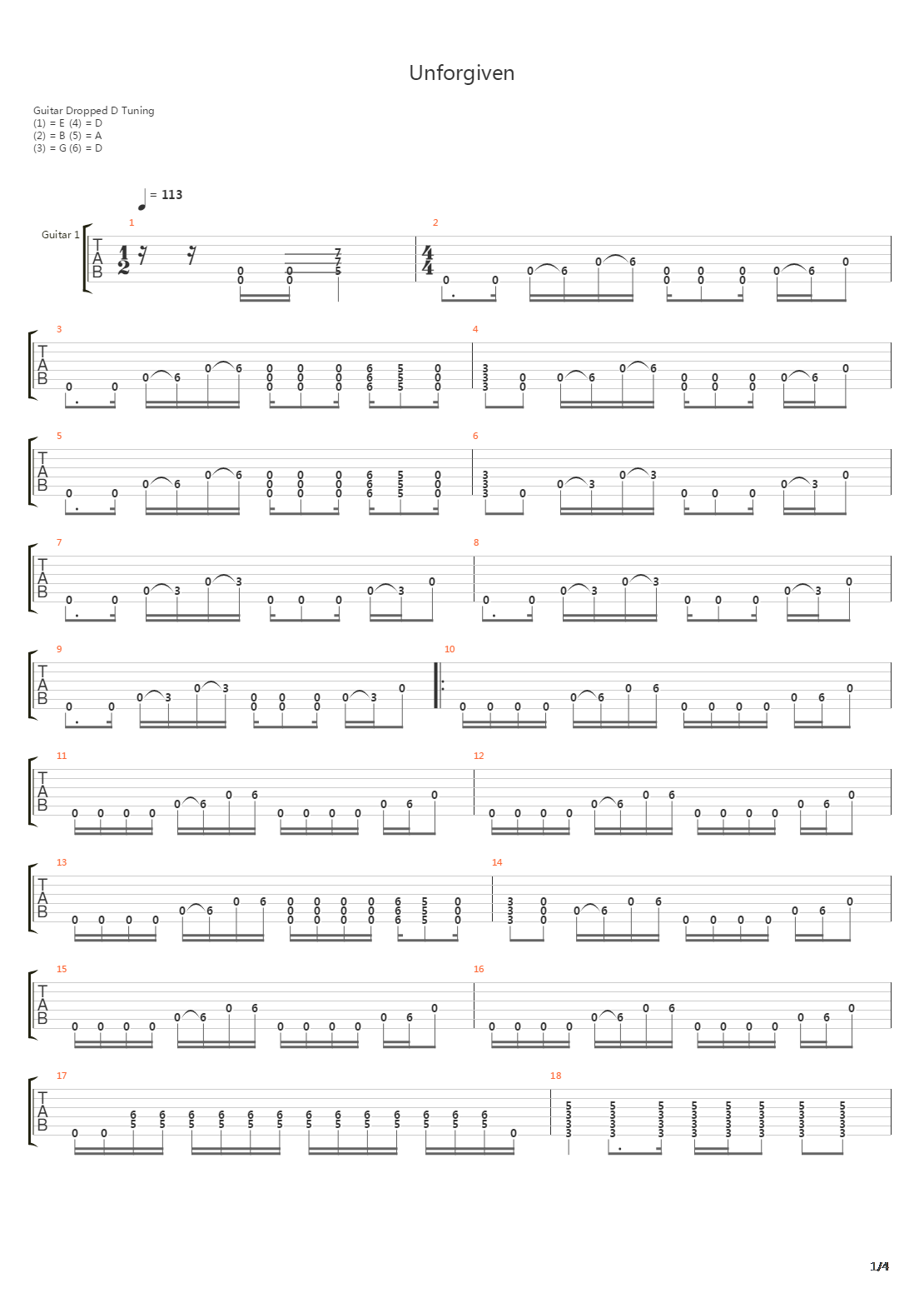 Unforgiven吉他谱