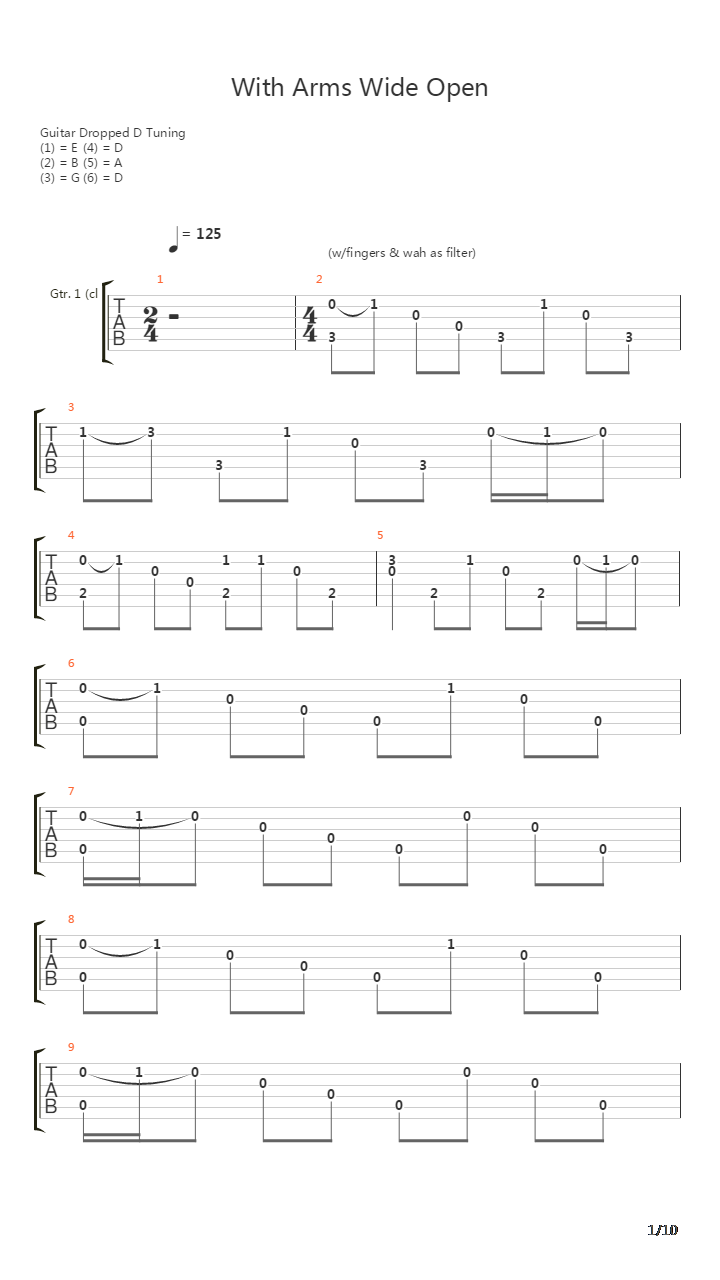 With Arms Wide Open吉他谱