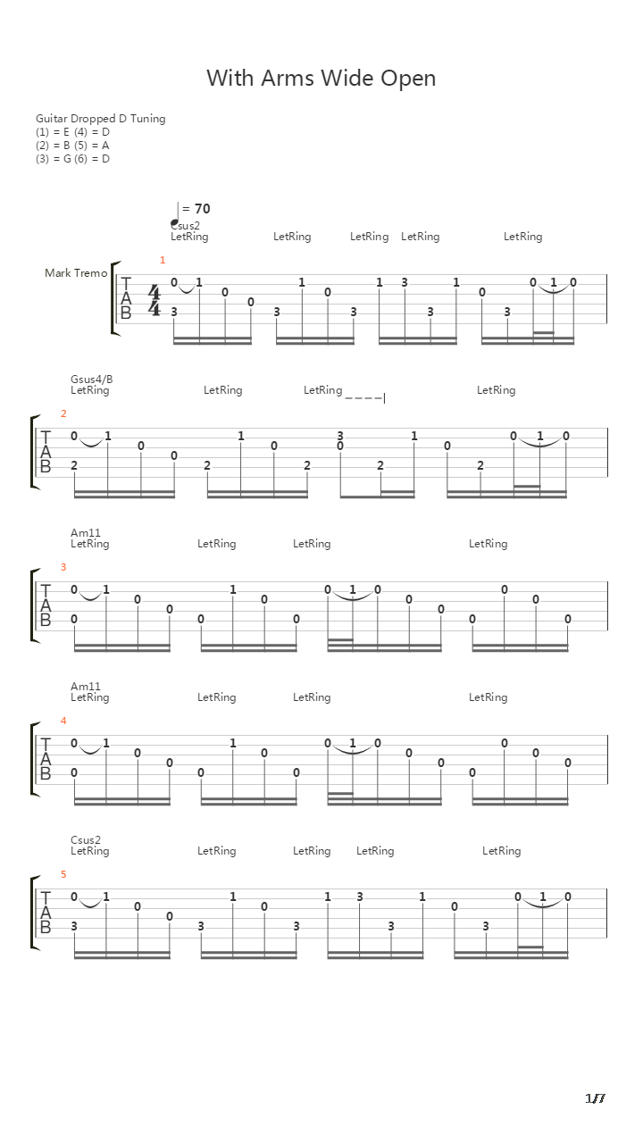 With Arms Wide Open吉他谱