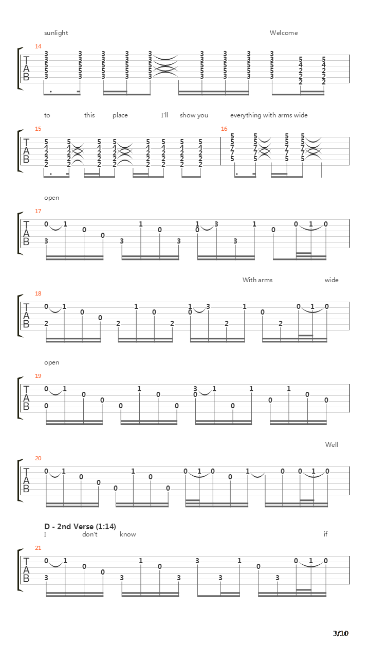 With Arms Wide Open吉他谱
