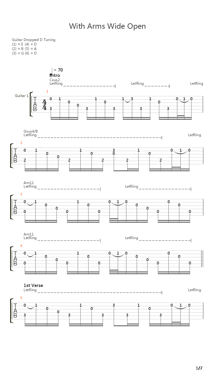 With Arms Wide Open吉他谱
