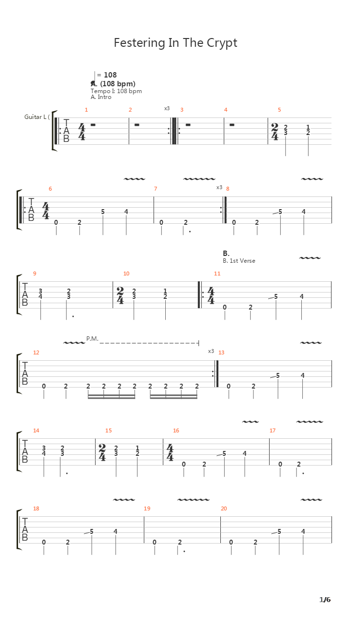 Festering In The Crypt吉他谱