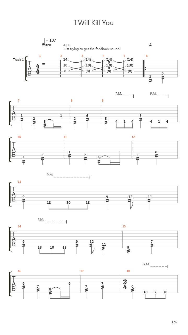 I Will Kill You吉他谱
