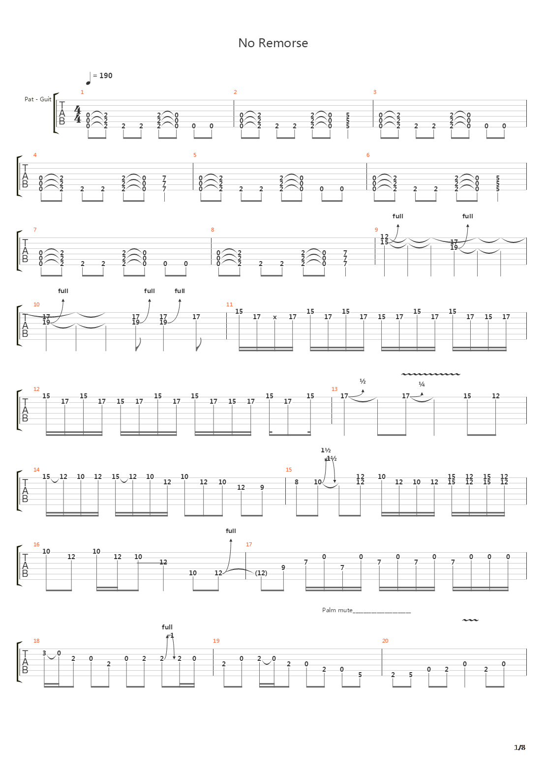 No Remorse吉他谱