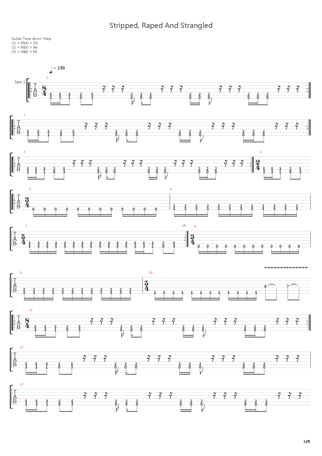 Stripped Raped And Strangled吉他谱