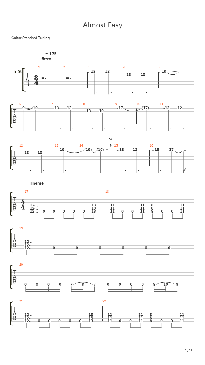 Almost Easy吉他谱