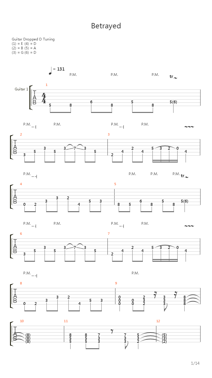 Betrayed吉他谱